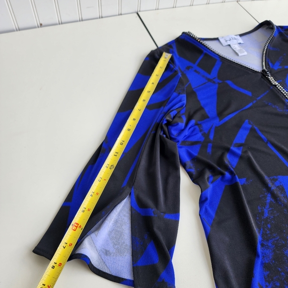 Joseph Ribkoff Edgy V-neck Zipper Top Style  Blue Black Blouse Sz 14 - Picture 14 of 16